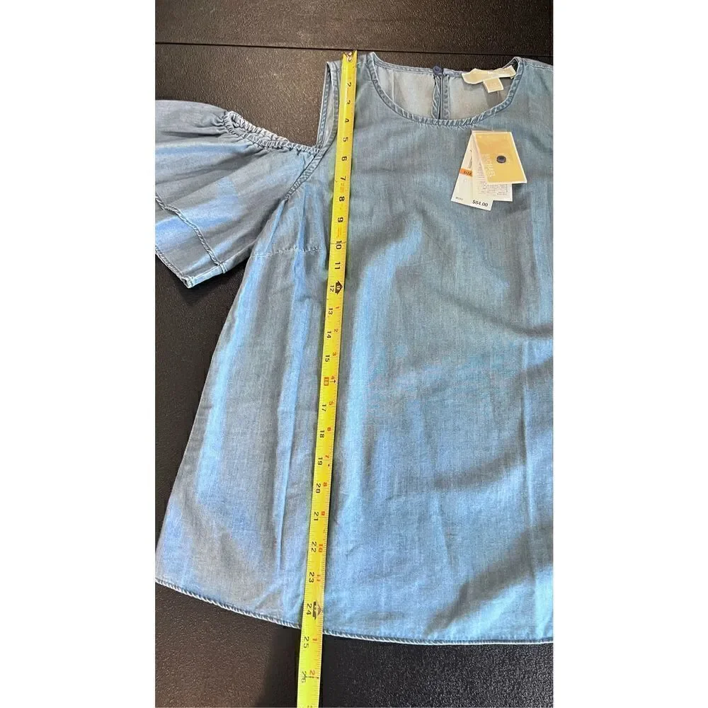 Michael Kors Women's Keyhole Back Short Sleeve Top Blue Sz Petites P/S NWT P1-87